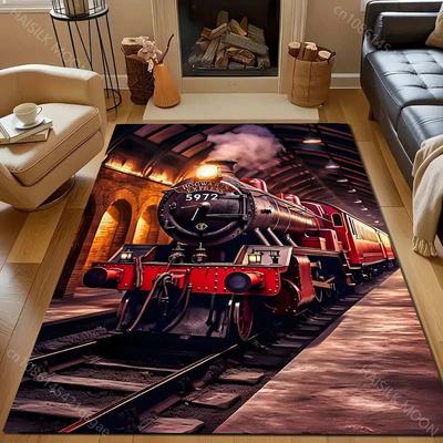 Retro Steam Train Print Living Room Carpet Luxury Home Decor Non-slip Floor Mats for Bedroom Large Area Carpets Washable Rugs