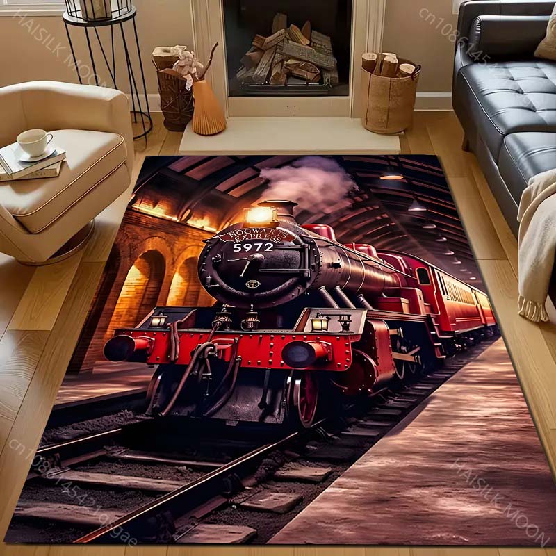 Retro Steam Train Print Living Room Carpet Luxury Home Decor Non-slip Floor Mats for Bedroom Large Area Carpets Washable Rugs