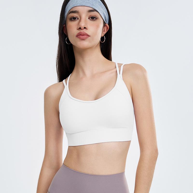 Women's Shockproof Sports Bra - Stylish Back Yoga Vest with Fixed Cup for Pilates and Fitness