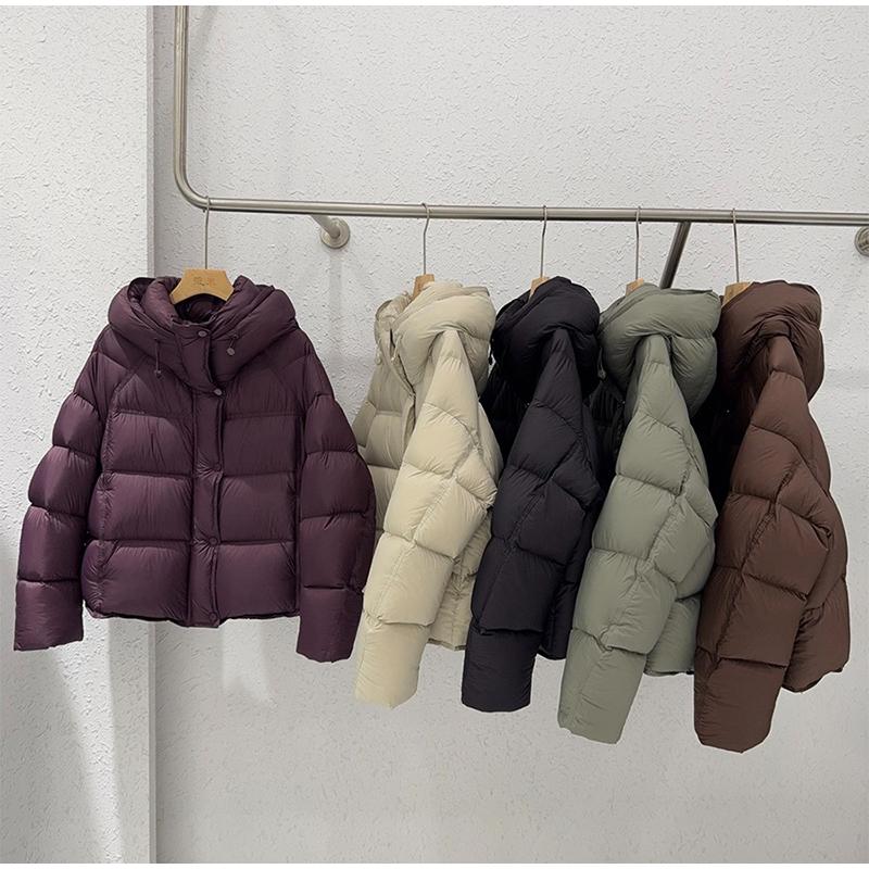 Kapuzen-Daunenjacke Damen Winter 2025 Neue Mode Grau Brotjacke Lässige Kurze Steppjacke