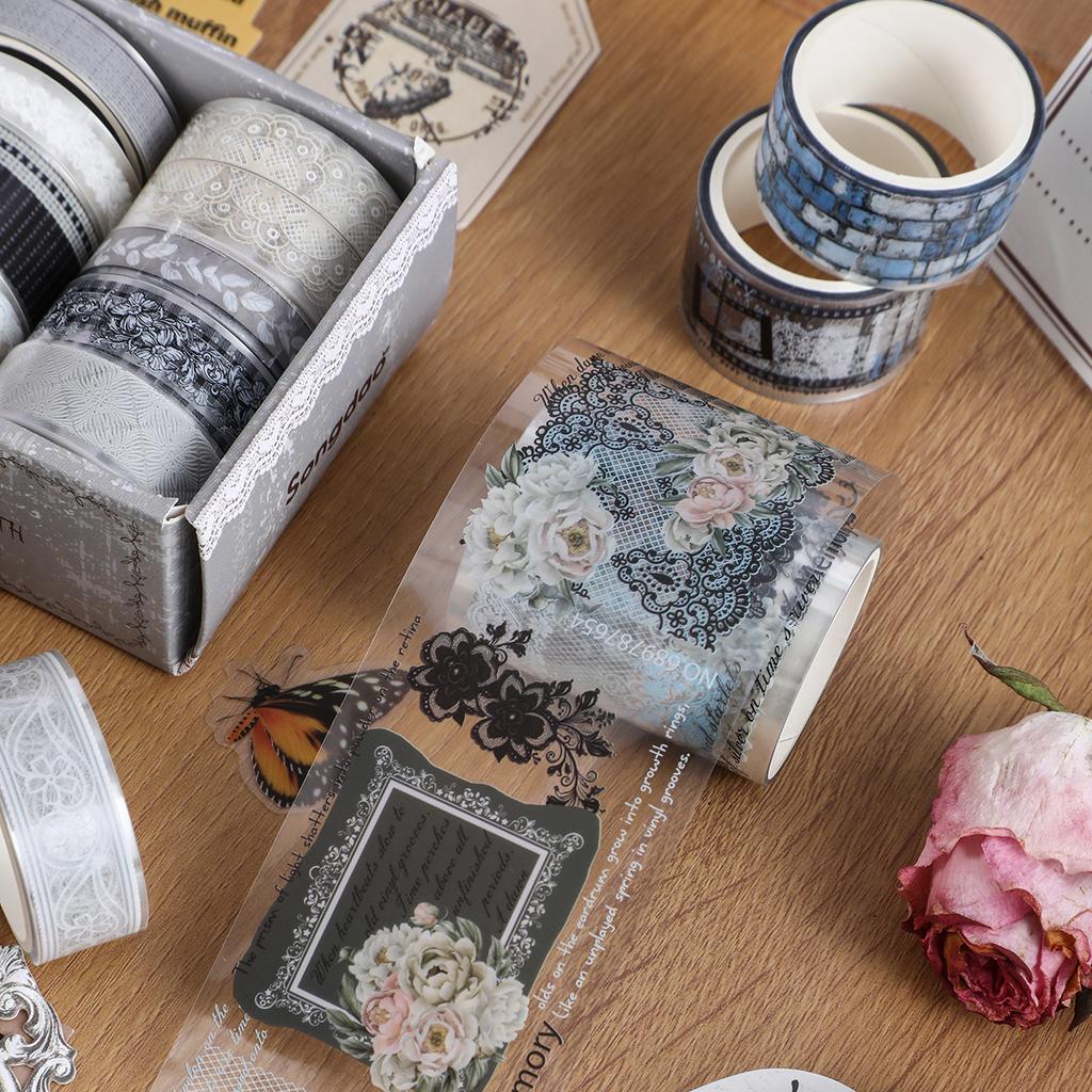 10Roll/Box Flower PET Tape Lace Masking Tape DIY Scrapbooking Sticker Journal Diary Aesthetic Stationery Campus gift