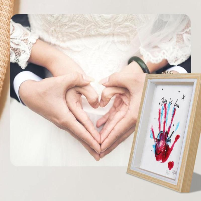 Diy Couple Hand Paint Shadow Box Frame Wooden Handprint Photo Frame 12-Color Paint Set Display Gifts