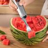 304 Rostfritt Stål 2-i-1 Fruktgaffel Skärare Enkel Användning Tidsbesparande Vattenmelonskärare Jämnt Tärningsskärning Effektiv