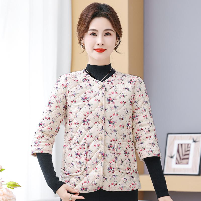 

Женская теплая хлопковая куртка без воротника с цветочным принтом, с вариантами средней длины и рукава 3/4, на флисовой подкладке для осени/зимы. 5XL (145—155 jin)