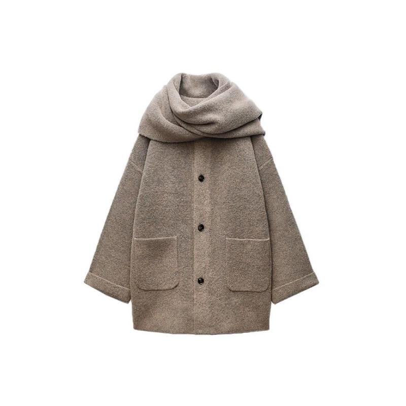 Women's Knitted Cardigan with Scarf Slim Casual Jacket Long Sleeve Patchwork Pocket Jacket Elegant Office Women's Sweater