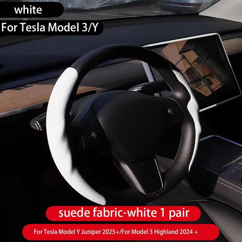 

For Tesla Model 3/Y Highland Juniper Steering Wheel Cover Carbon Fiber Leather Anti-Fur Sport Steering Wheel Car Accessories белый