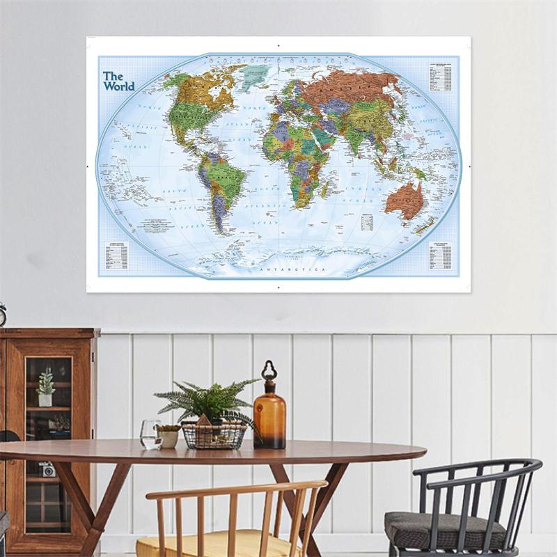 Decorative Hanging Picture The World Map Posters and Prints Wall Art Picture Painting for Education Office Home Decoration