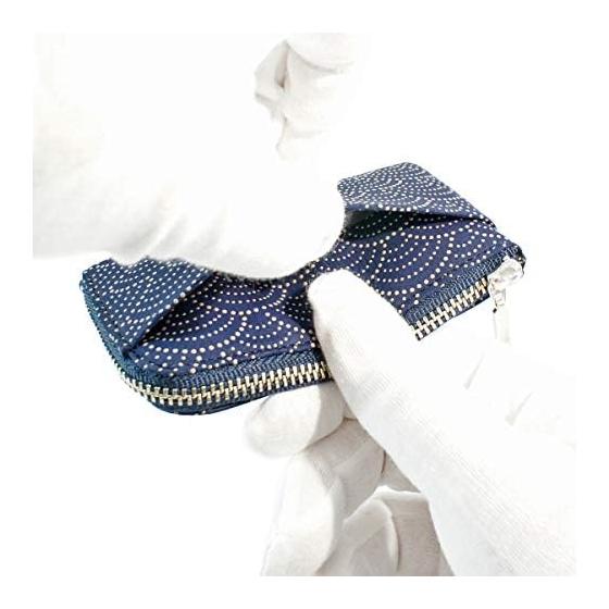 Inden-ya Coin Purse, Deer Leather, Navy with White Lacquer, Seigaiha Pattern, 6.5cm x 11cm x 1.7cm, 1 Outer Pocket, 1 Inner Divider Pocket, Made in