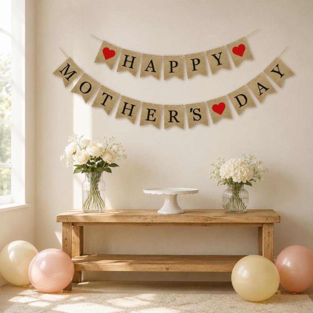 Joyful Mother's Day Banner Reusable Mother's Day Banner Rustic Party Bunting Long-Lasting Hanging Decoration Heartfelt Design