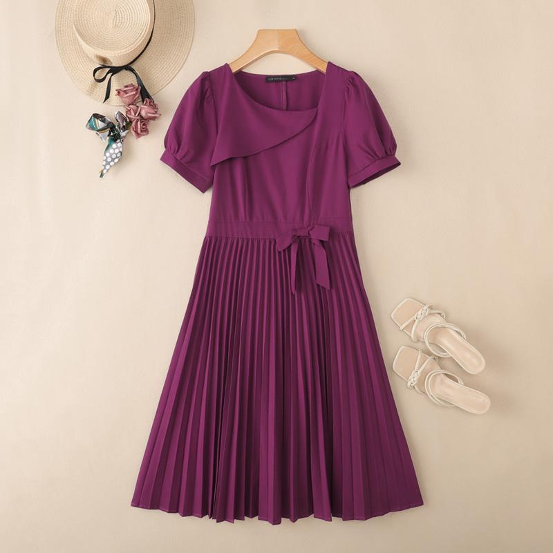 ZANZEA Women Casual Square Collar Summer Short Sleeve Pleated Dress