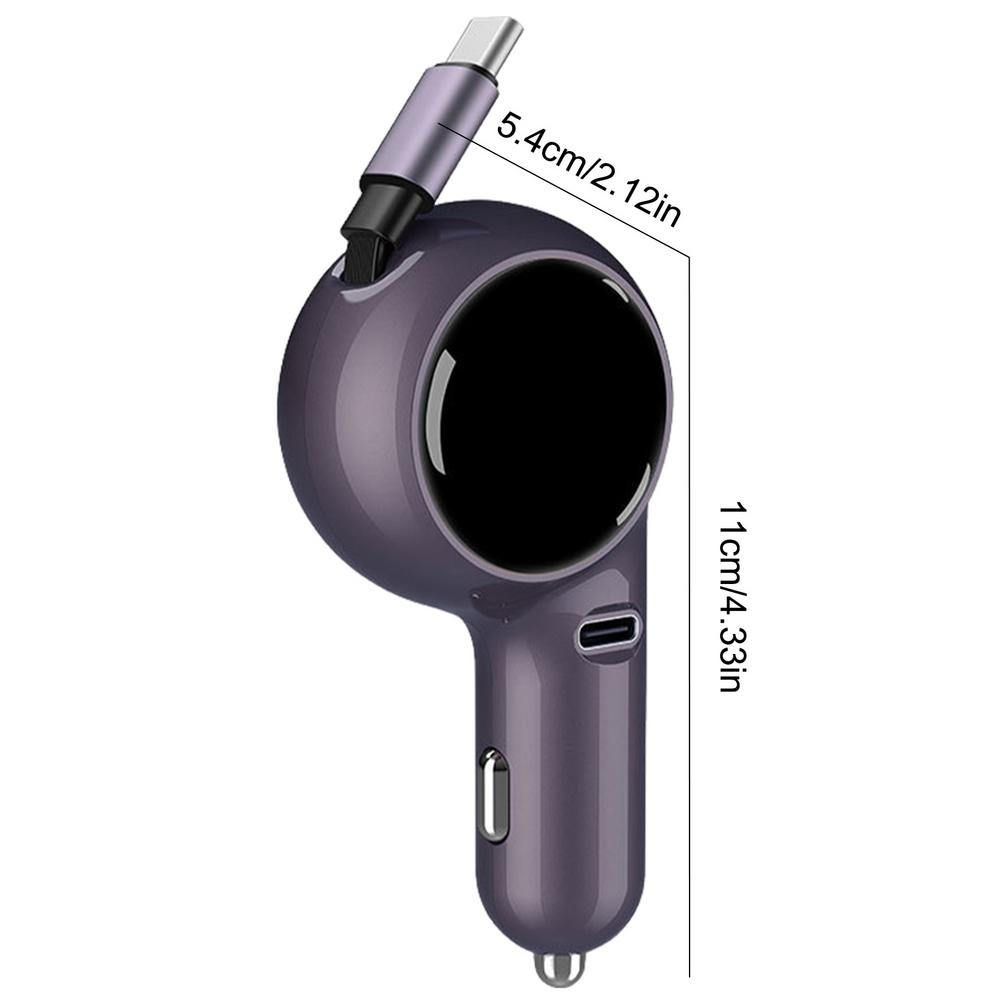 Type-C Fast Charging Adapter Double PD30W Super Charger Adapter Retractable Cable Cell Phone Charger Vehicle Interior Supplies