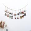 Unique Wooden Bead Hanging Photo Display Frame - Decorative Chic Collage Picture Holder with Clips and Garland