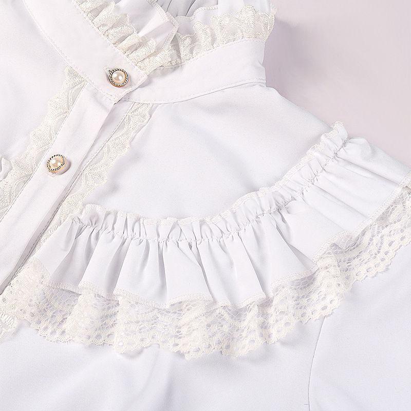 Women's Vintage Ruffle Collar Shirt Spring New Arrival High Neck Lace Trim Button Down Shirt Elegant Gothic Blouse Tops