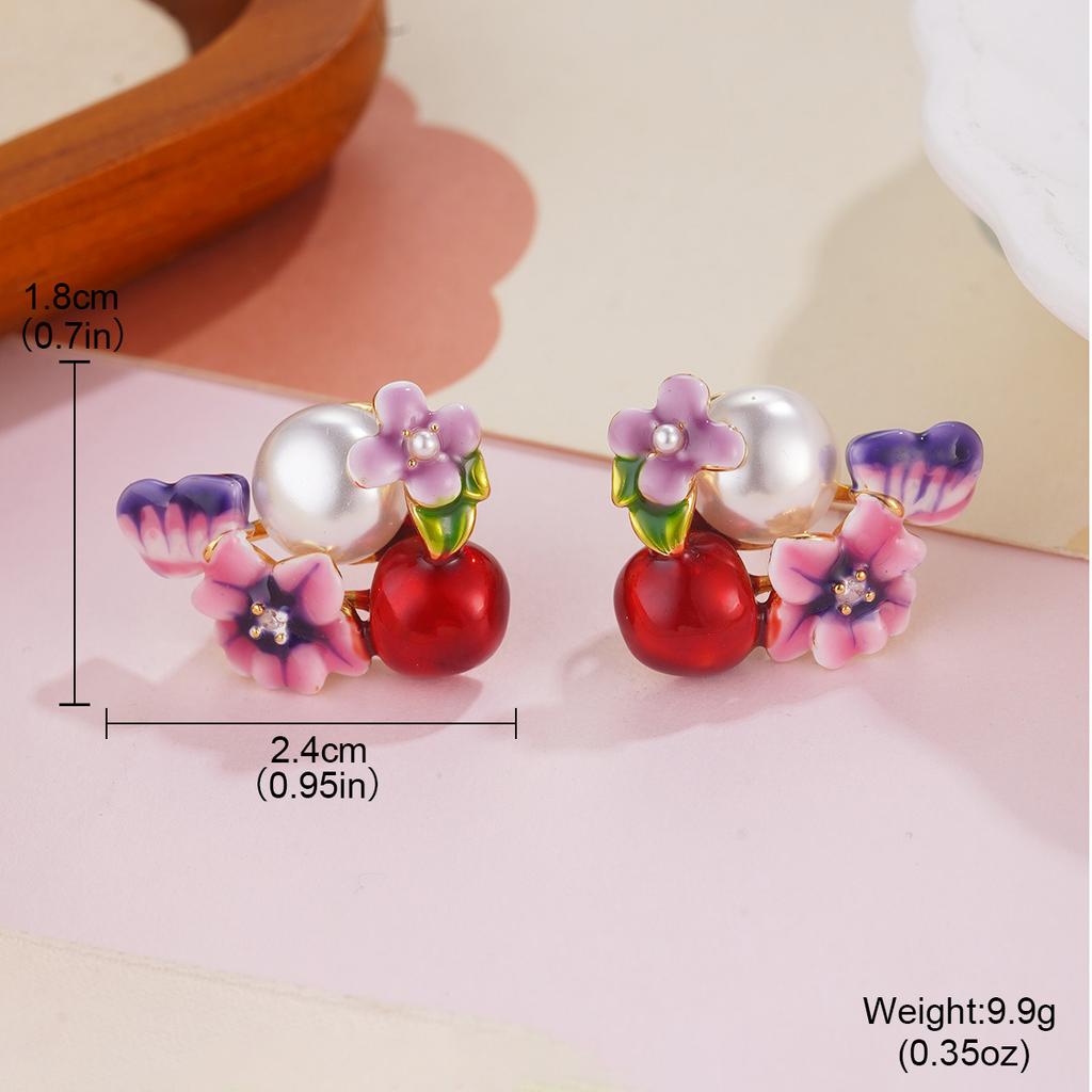 New Spring Pearl Flower Earrings Niche Design Premium Earrings 2026 Enamel Temperament Non-collision Earrings