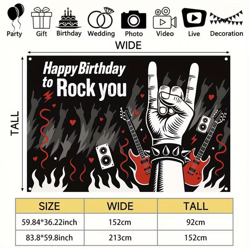 Sfondo Happy Birthday Punk Rock 2D Chitarra Rossa & Segno della Mano Striscione per Festa