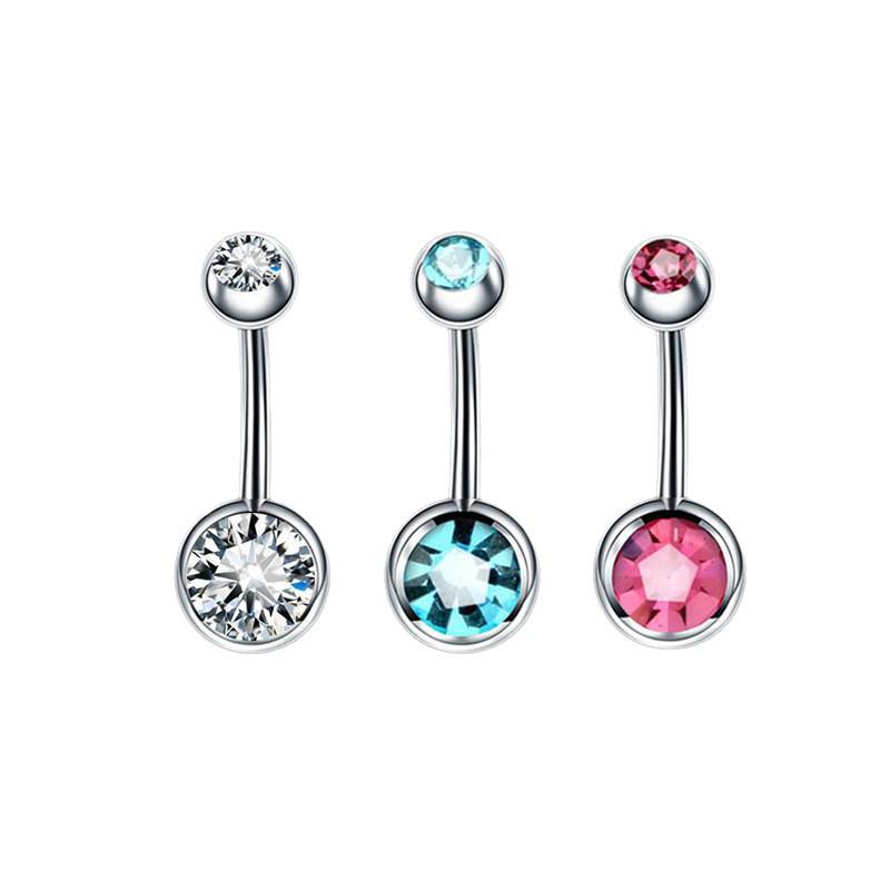 G23 Titanium Zircon Navel Ring: Internally Threaded F136 Alloy with Double Ball Diamond Design Piercing Jewelry.