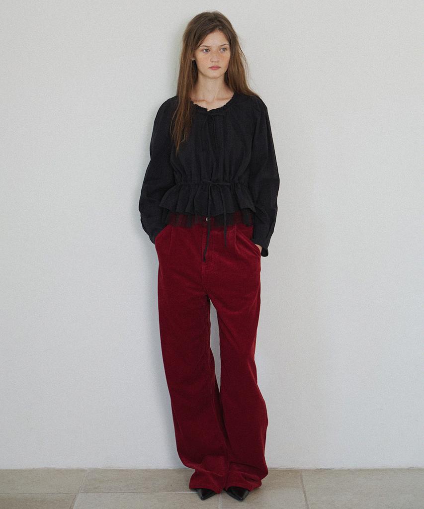 Hauseuobeupondeu Sheer Layering Long Sleeve Blouse_Black