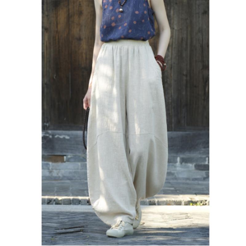 

Ladies s Bloomers Ramie Sand Fried Old Loose Casual Pants Literary Retro Cotton and Linen Meditation Tai Chi Pants L бежевый