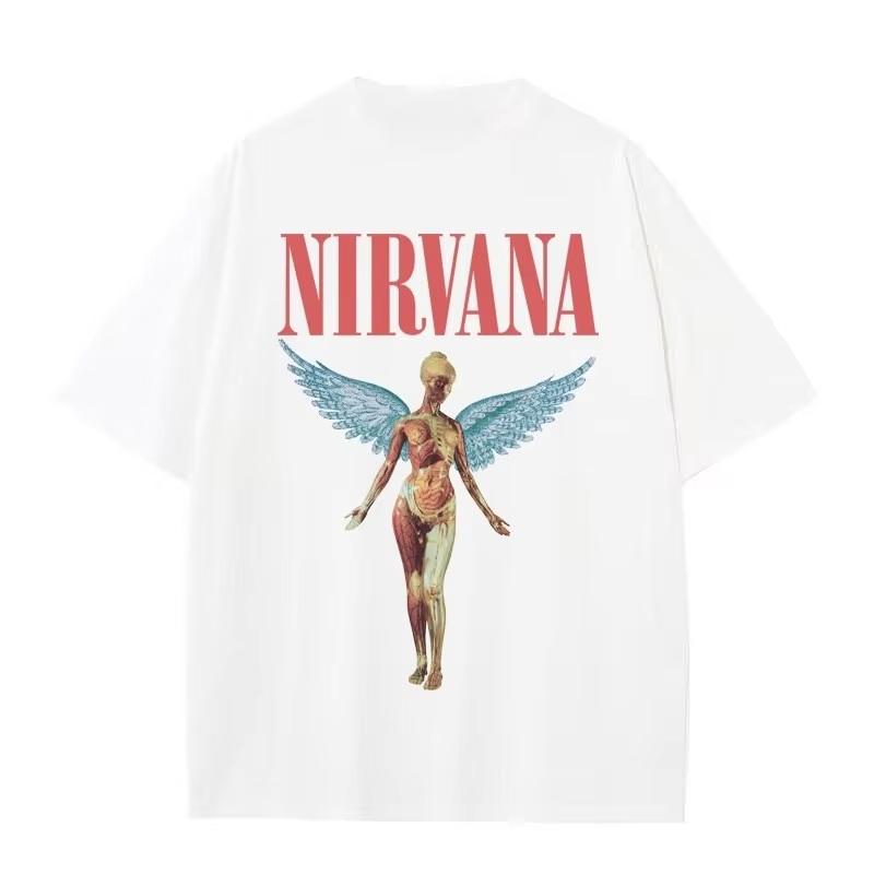 2026 New Nirvana Rock Band Album Print Retro 100 Cotton Oversized Y2K Unisex Women And Men T-Shirt 4XL