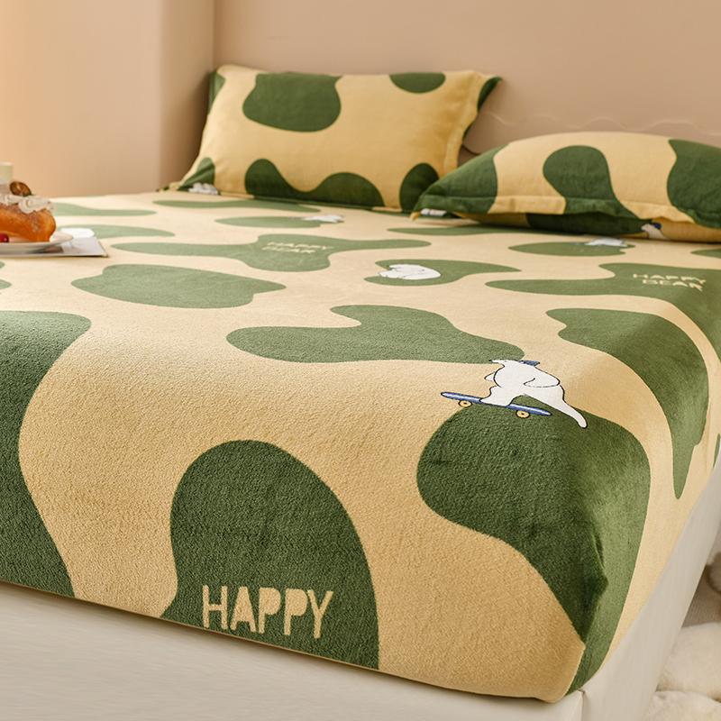 Winter Warm Fitted Sheet Stars Pinted Flannel Fleece Bed Sheet for Double Bed Queen/King Size All-inclusive Mattress Cover180