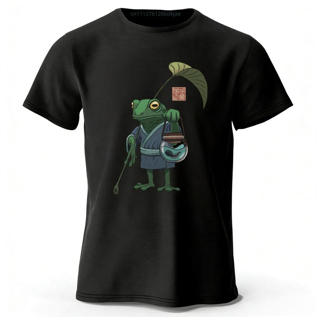 Summer Creative Frog Pure Cotton Short Sleeves Men Casual Trend T-shirt Y2K Large Loose Tops