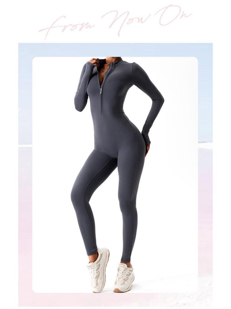 European-American Autumn/Winter Zipper Long Sleeve Yoga Jumpsuit for Women - Sports, Fitness, and Dance