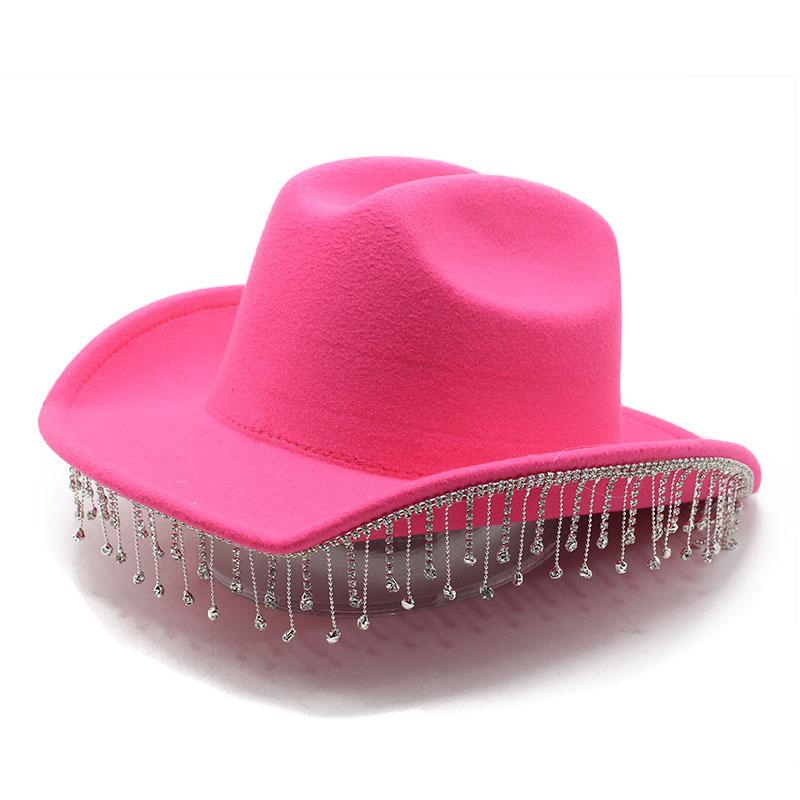 Western Cowboy Hat Water Drop Gem Medium Chain With Rhinestone Tassel Bridal Hat, Vacation Visor