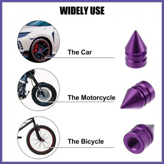 6pcs Purple Tire Stem Valve Caps Covers Spike Style Universal for Car Bike