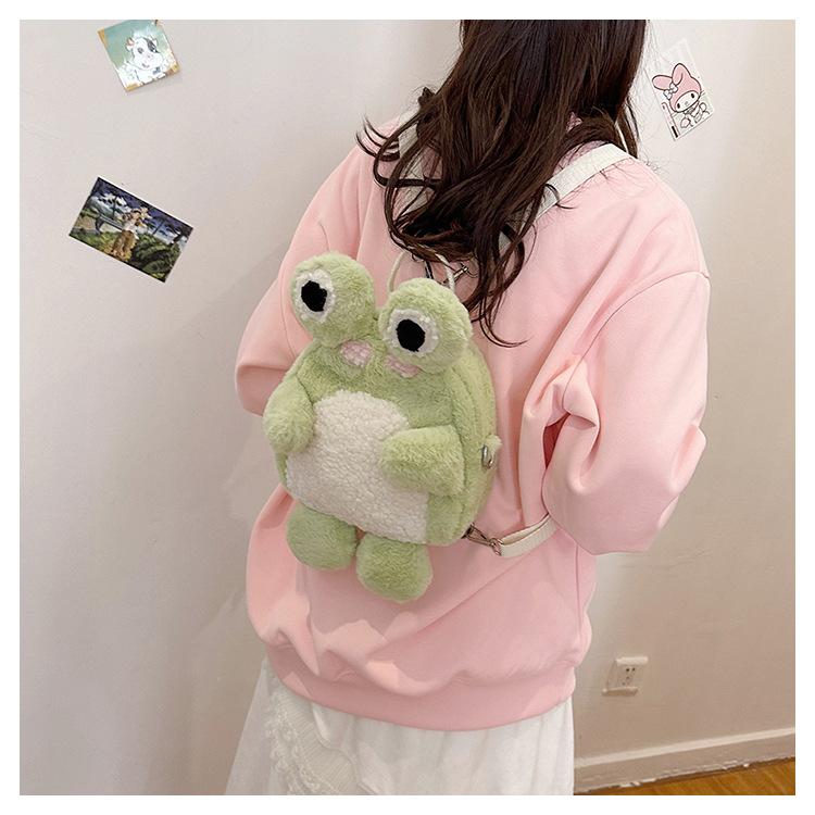 Women Cute plush frog backpack 2024 girl funny cartoon school bag small shoulder bag
