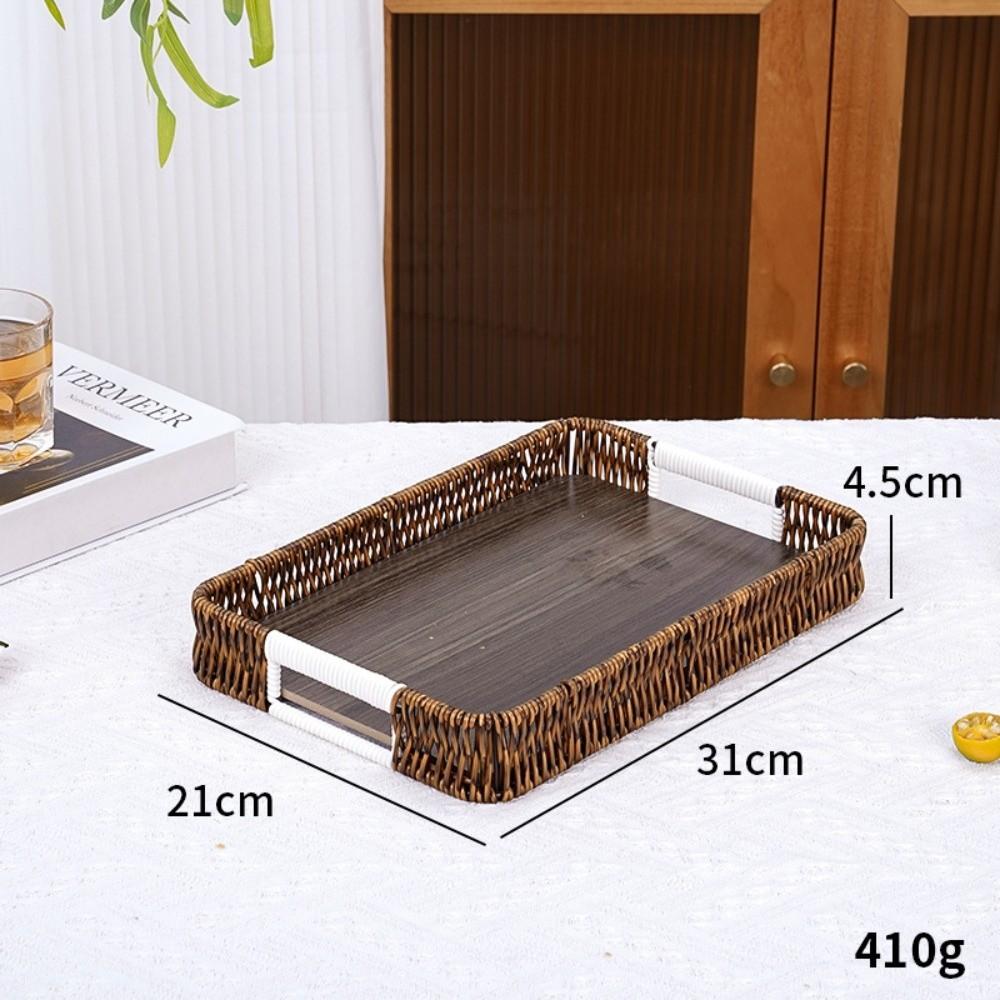 Handwoven Wicker Serving Tray Woven Handheld Plastic Rattan Storage Tray  Kitchen Storage
