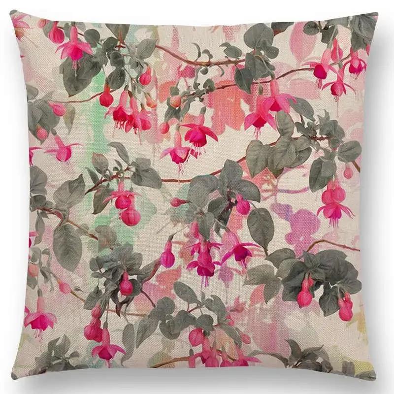 New Full Of Vitality Leaf  Flower Kingdom Beautiful Floral Painting Retro Gorgeous Cushion Cover Sofa Throw Pillow Case