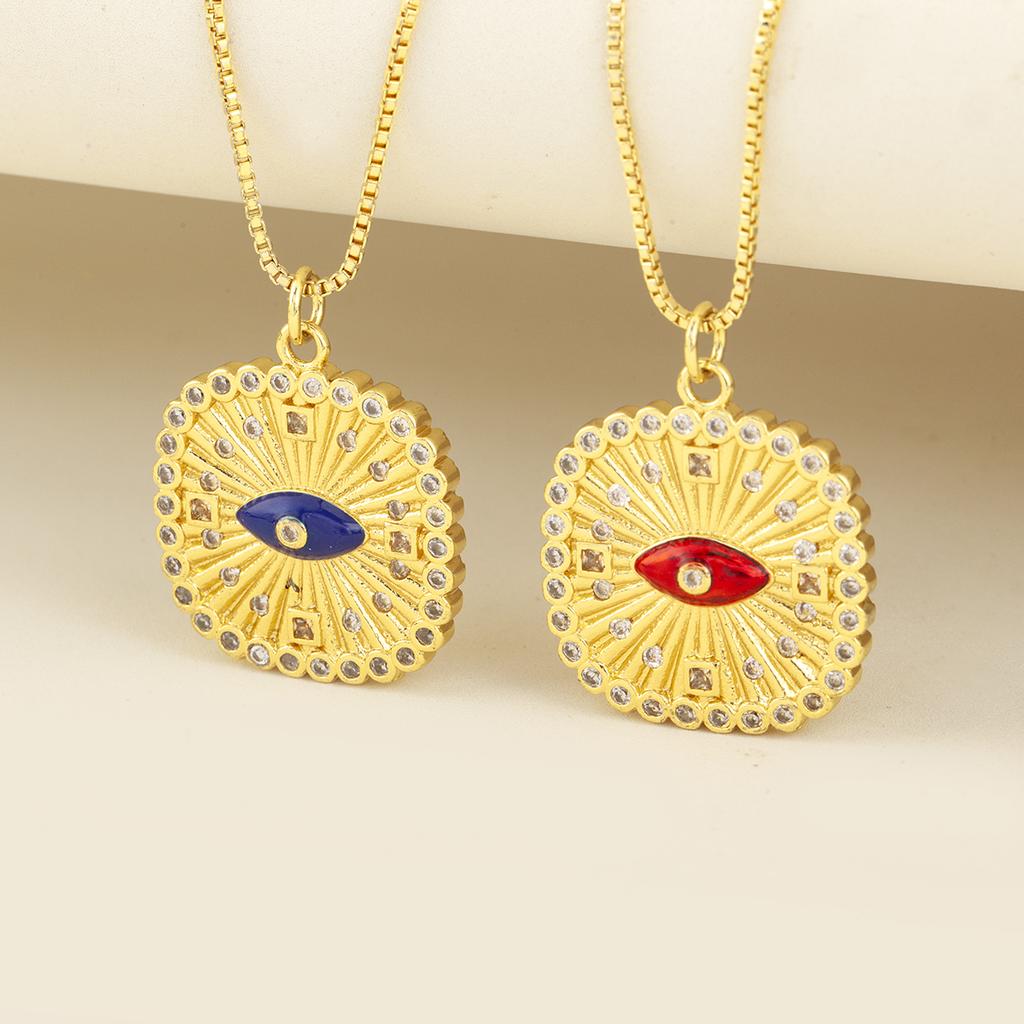 Nidin New Trendy Square Shape Evil Eye Charm Pendant Necklace For Women Men Copper Shiny Crystal Zircon Clavicle Chain Jewelry
