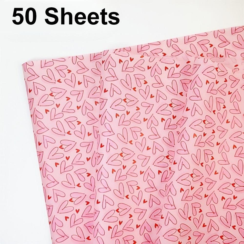 50 Sheets Red Heart Pattern Tissue Paper 50*35cm Gift Wrapping Paper Suitable for Wedding Valentine's Day Birthday GiftPackaging