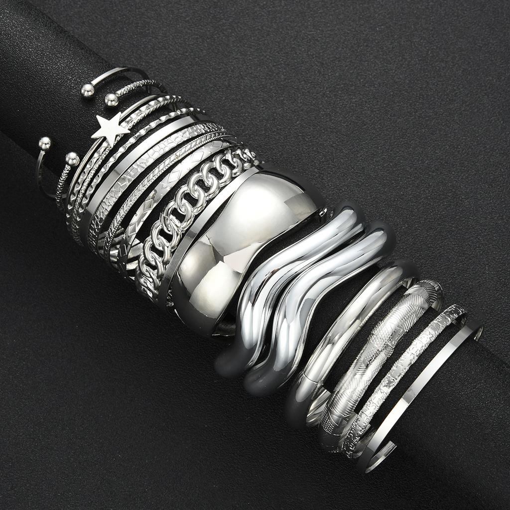 IF ME 19 Piece Star Of David Wide Face Bangle Set White Gold Plated Fashion Jewelry Women Daily Party Accessory Gift