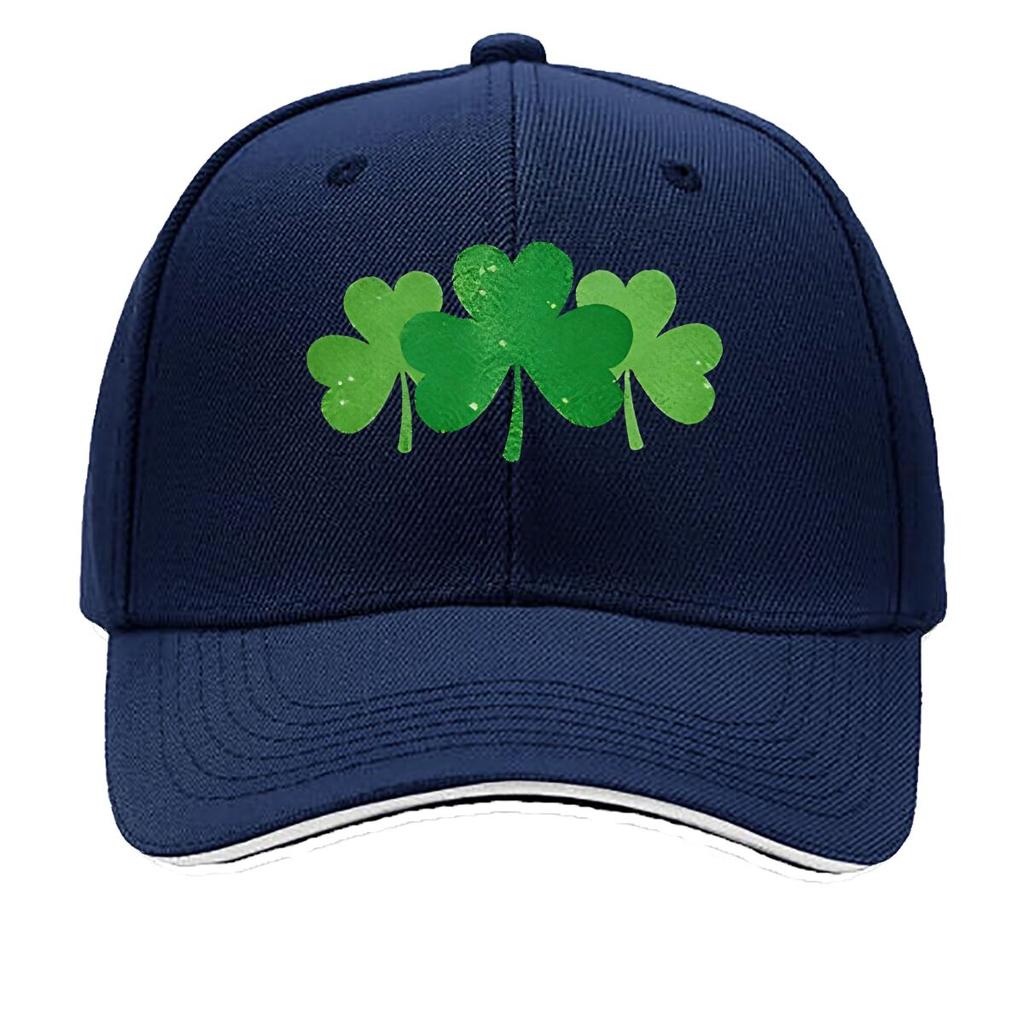 Green Clover Print Baseball Cap  Casual  Adjustable Snapback Ideal for Outdoor Travel and Campi Sandwich Baseball Cap