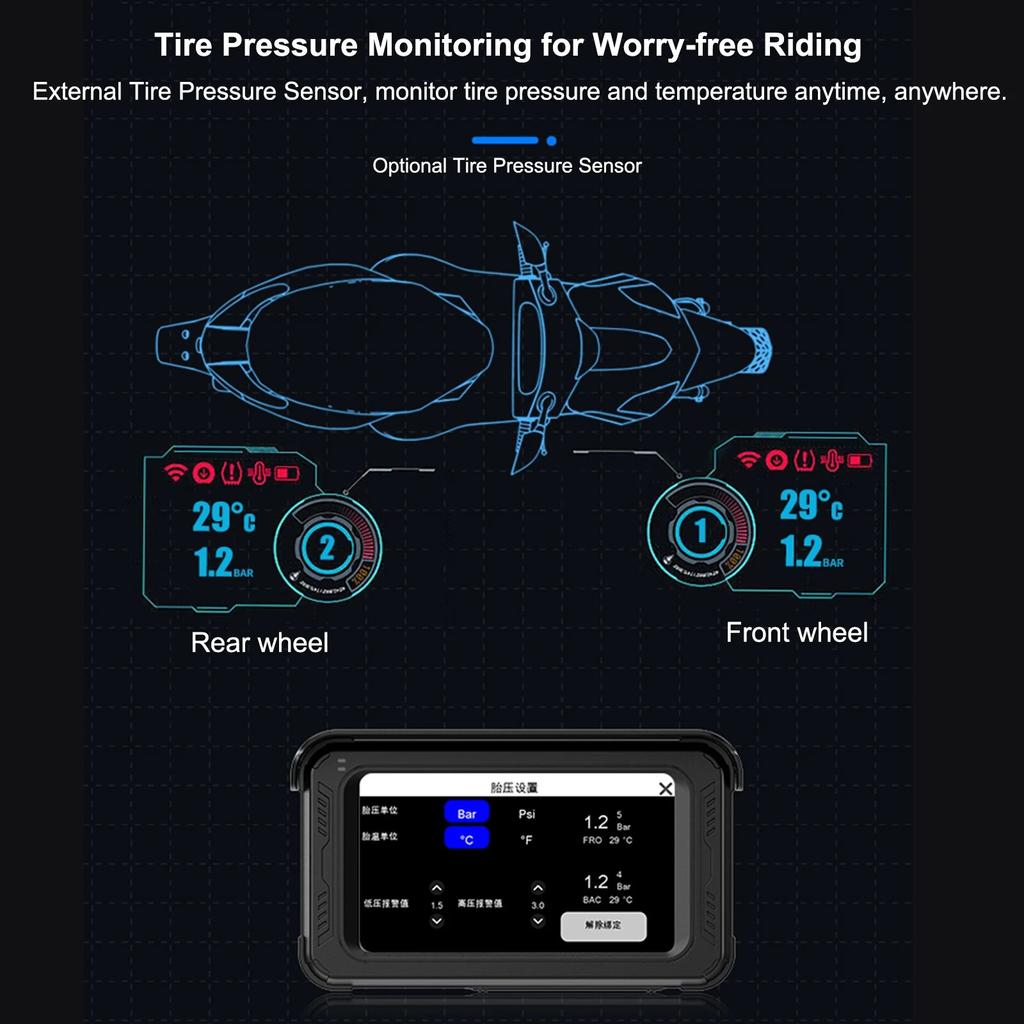 3-In-1 Motorbike Device: Dashcam+GPS Navigator+Wireless CarPlay, Supports Android Auto, Siri & Google Voice Assistant
