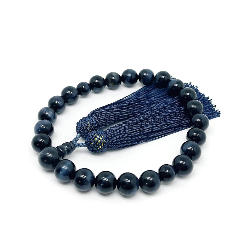 Eizen Nenjuya Prayer Beads for Blue Tiger Eye Stone Prayer Bead Bag Can Be Used by All Prayer Handmade Torame Men, [Nishijin Textile, Included] Sects,