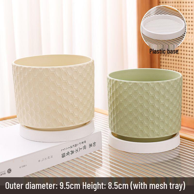 Elegant Large Ceramic Flower Pot with Saucer for Home - Light Luxury Style Ideal for Orchids, Succulents, and Green Plants