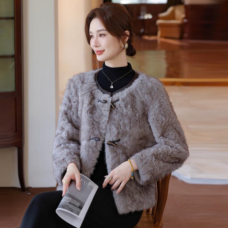 Mo'ou Women's Autumn/Winter Solid Color Loose Round Neck Jacket