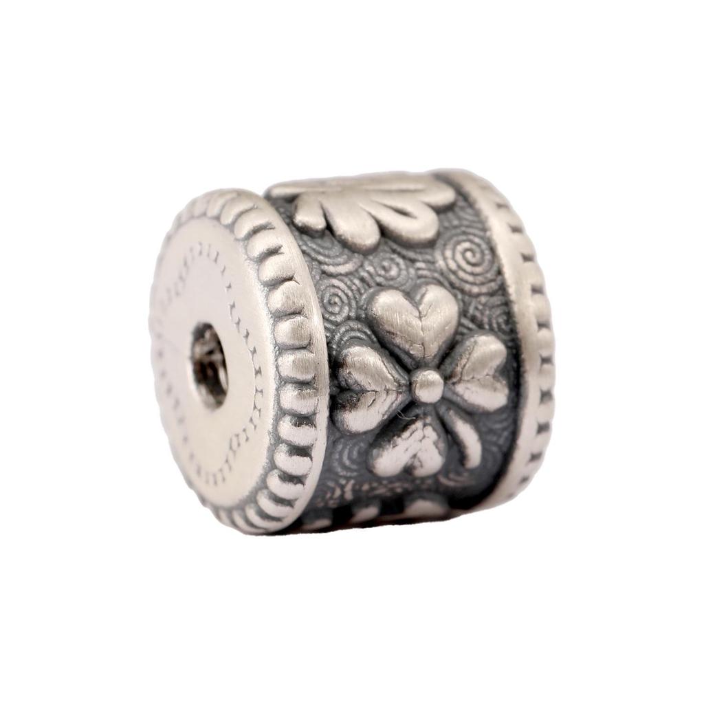 Ethnic-Style Sterling Silver S999 Fu Character Spacer Beads: Retro Barrel Ruyi Beads for DIY Lucky Silver Jewelry