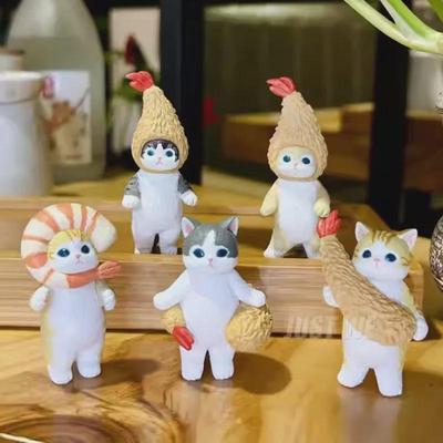 5pcs Tempura Anime Cute Cat Doll Set Figures COS Fried Shrimp Cat Figure Kawaii Toys PVC Model Ornamen Birthday Gifts