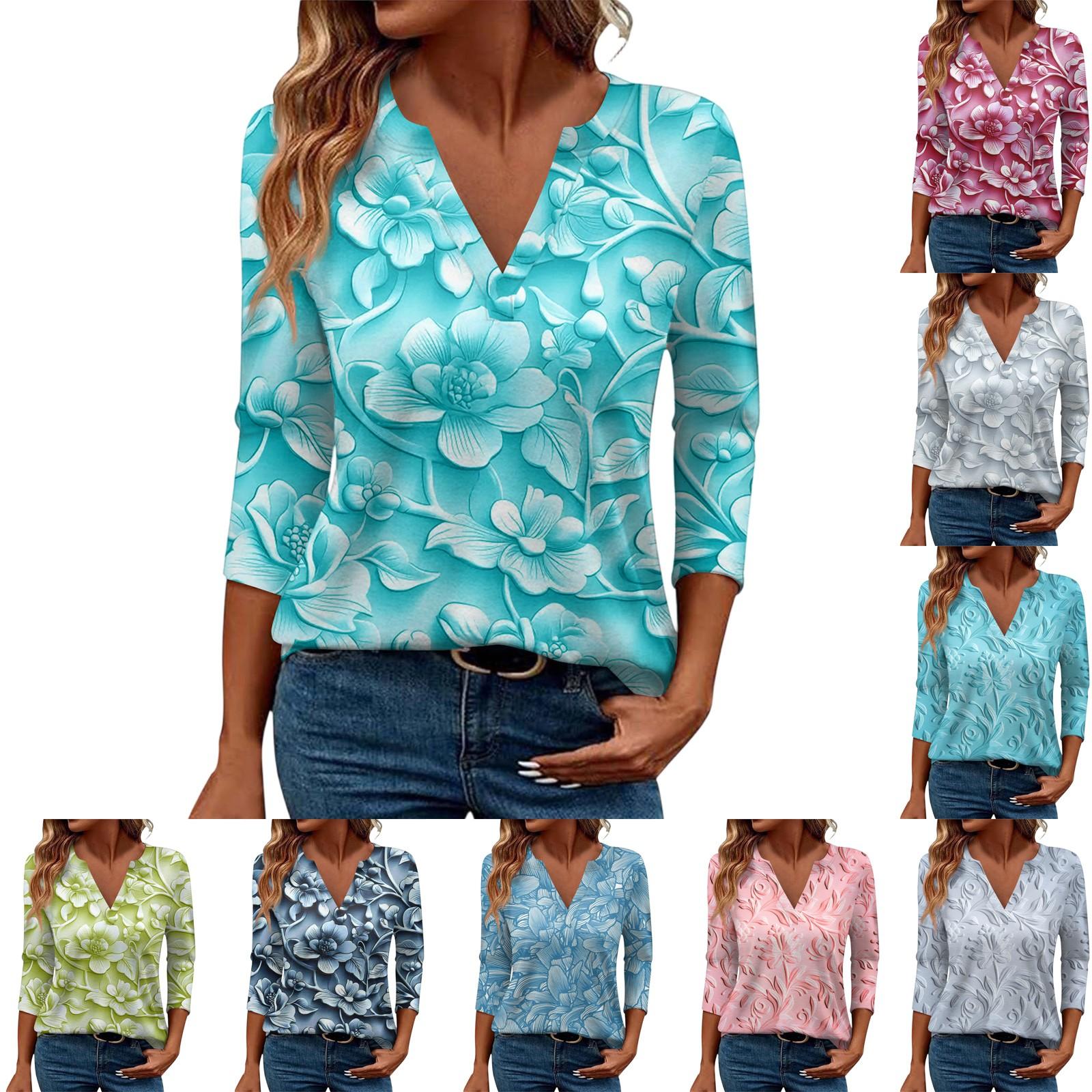 

Women s Casual Fashion Sexy Comfortable V-Neck Floral Seven Sleeve Top S