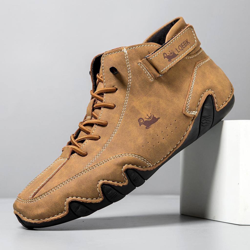 Fashion Men Casual Shoes Retro Handmade Leather Boots for Men Hight Top Sneakers Luxury Fashion Loafers Shoes Red Ankle Boots Women