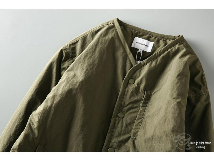 Men's Retro Military-Style V-Neck Cotton Padded Jacket - Autumn/Winter Outdoor Workwear Trend