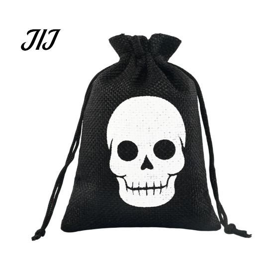 Cotton Linen Jewelry Bags Halloween Burlap Treat Bags, Pumpkin Ghost Bat Spider Witch Print Drawstring Gift Favors Candy Pouches for Cookies