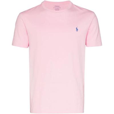 Polo SS22 Logotipo Bordado Gola Redonda Manga Curta Camiseta Masculina Tops Rosa 710671438-145