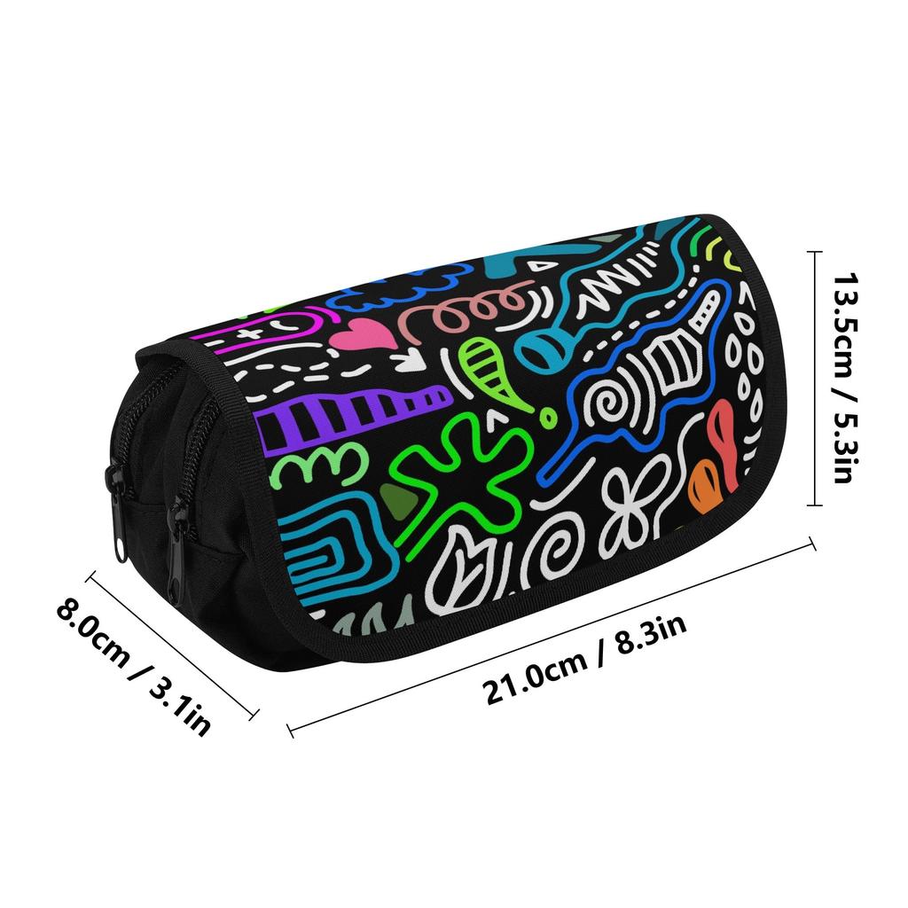 Pencil Pouch Double Layer 300D Polyester Zipper Closure with Dual Compartments for Pens Ruler Eraser Scissors for Office School
