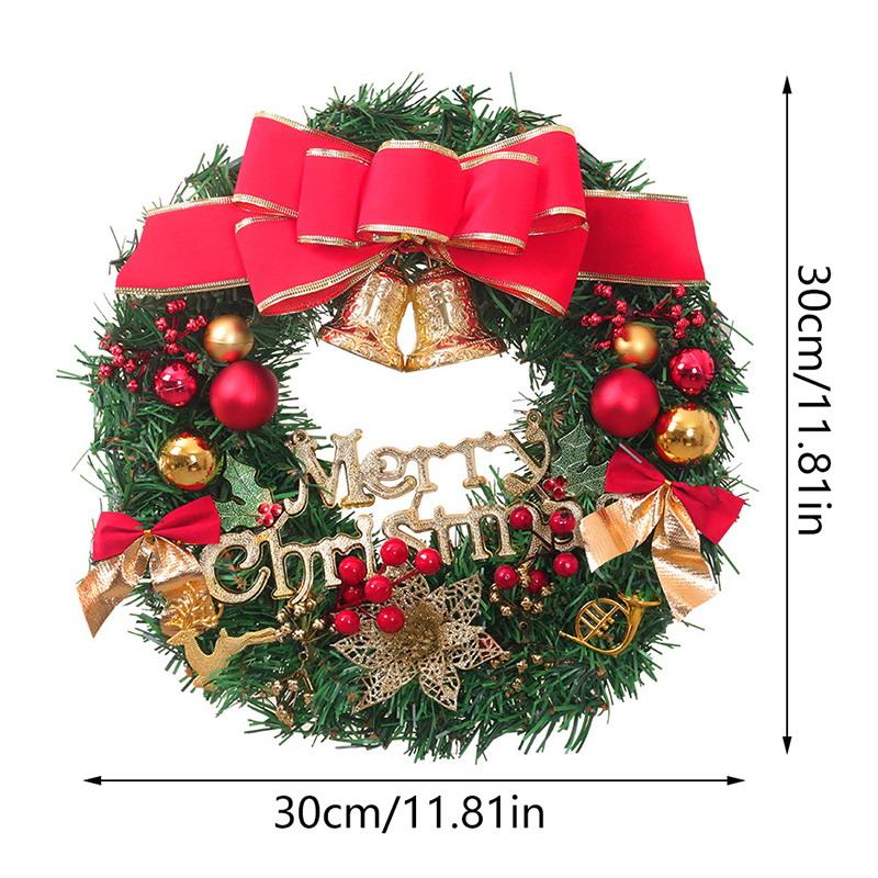 Christmas Wreath Front Door Hanging Ornaments Artificial Wreath Bell Gift Bow Stars For Christmas Tree Home Windows Decor