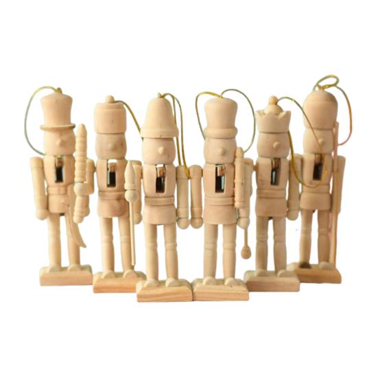 6Pcs Nutcracker Ornaments Set, Wooden DIY Christmas Decorations, Paintable Wood Hanging Pendants for Xmas Tree Crafts 6pcs