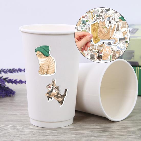 53Pcs/Set Cartoon Sticker Waterproof Heat-resistant Scratch-proof Anti-tear Re-paste Cat Hand Painted Scrapbook Sticker Suitcase Accessory